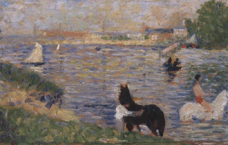 Georges Seurat Horses in the Seine Norge oil painting art